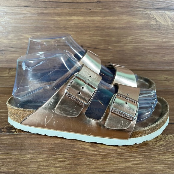 Birkenstock Shoes - Birkenstock Arizona Rose Gold Leather Slides Sandals WomenMs Size 6 (37) Shoes